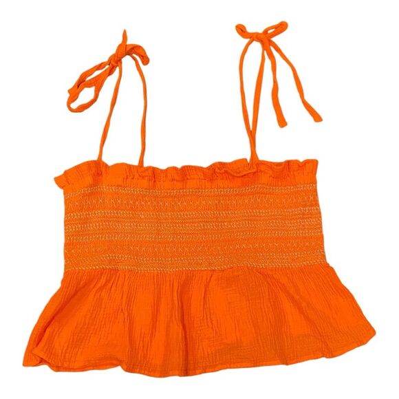 Free People Smock It To Me Embroidered Orange Elastic Tube Tank Top Large - Picture 2 of 9